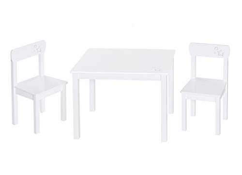 roba Set Tavolo   2 Sedie per Bambini Little Stars   Stile Country   dai 18 Mesi ai 10 Anni   Panca a 3 Altezze   Convertibile   Leggero e Robusto   Legno Bianco : Roba: Prima infanzia