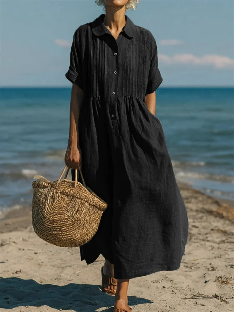 Women��s Midi Dress Breathable Cotton Button-Front Summer Style