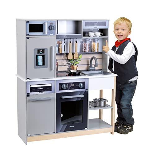 Theo Klein Cucina familiare Miele, in Legno con Fornello, Funzione Luci e Suoni, Forno a Microonde, Frigorifero con distributore di Cubetti di Ghiaccio, Accessori da Cucina, Giocattoli per Bambini 3  : Giochi e giocattoli