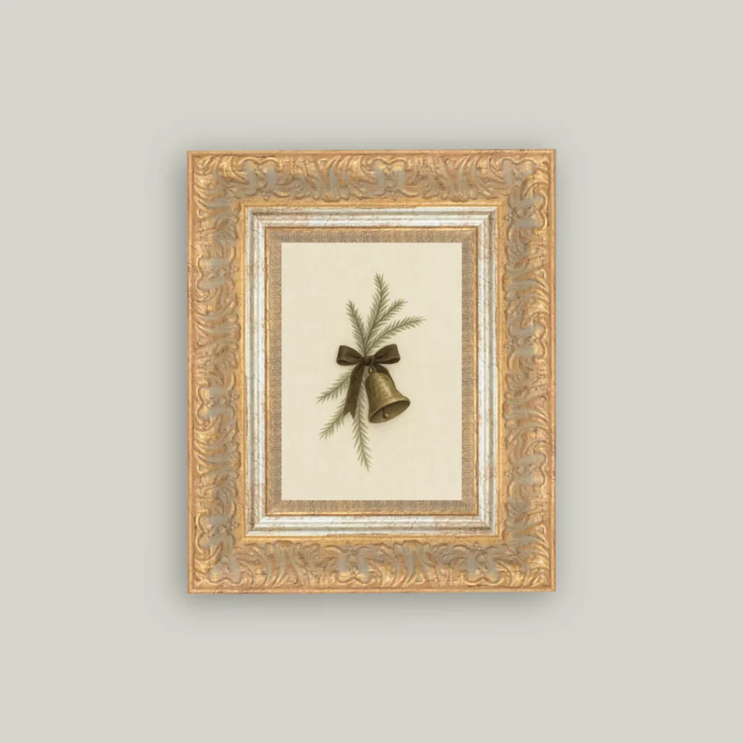 Bell With Pine Framed Antique Inspired Art