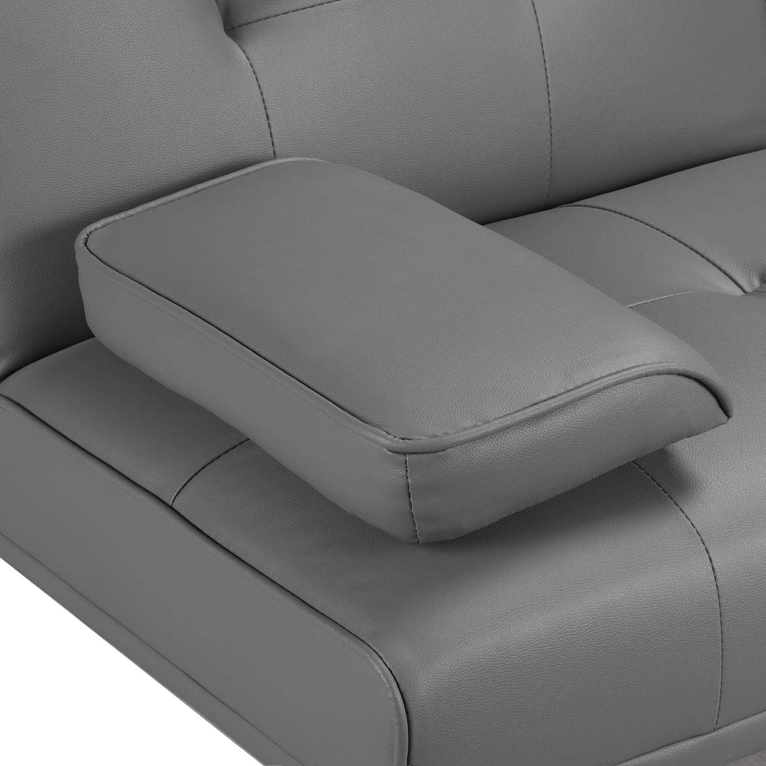 Yaheetech Convertible Sofa Bed Adjustable Couch Sleeper Modern Faux Leather Home Recliner Reversible Loveseat Folding Daybed Guest Bed, Removable Armrests, Cup Holders, 3 Angles, 772lb Capacity, Black