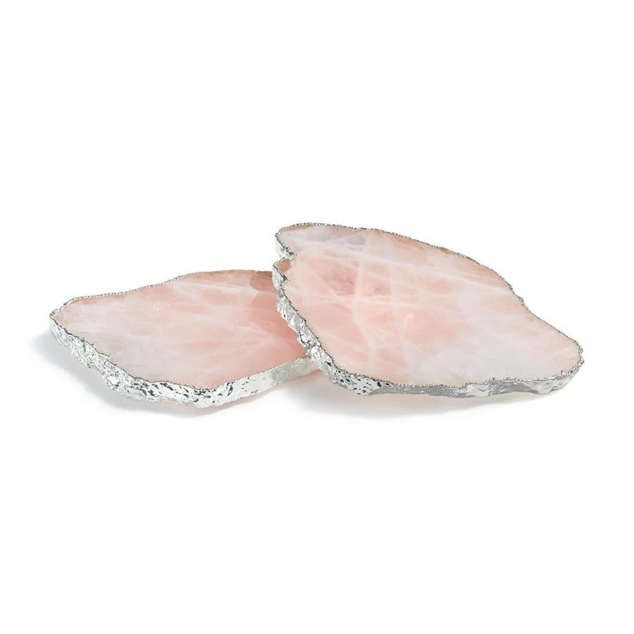 Kivita Rose Quartz Coaster, Silver
