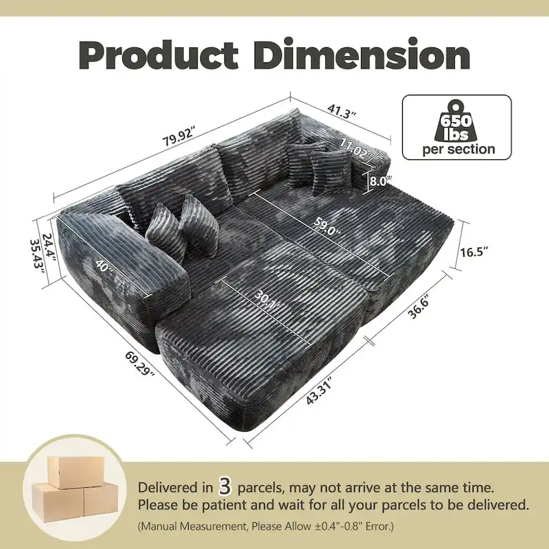 HOOOWOOO Modern Plush Sectional Sofa L-shaped Couch with Removable Ottoman