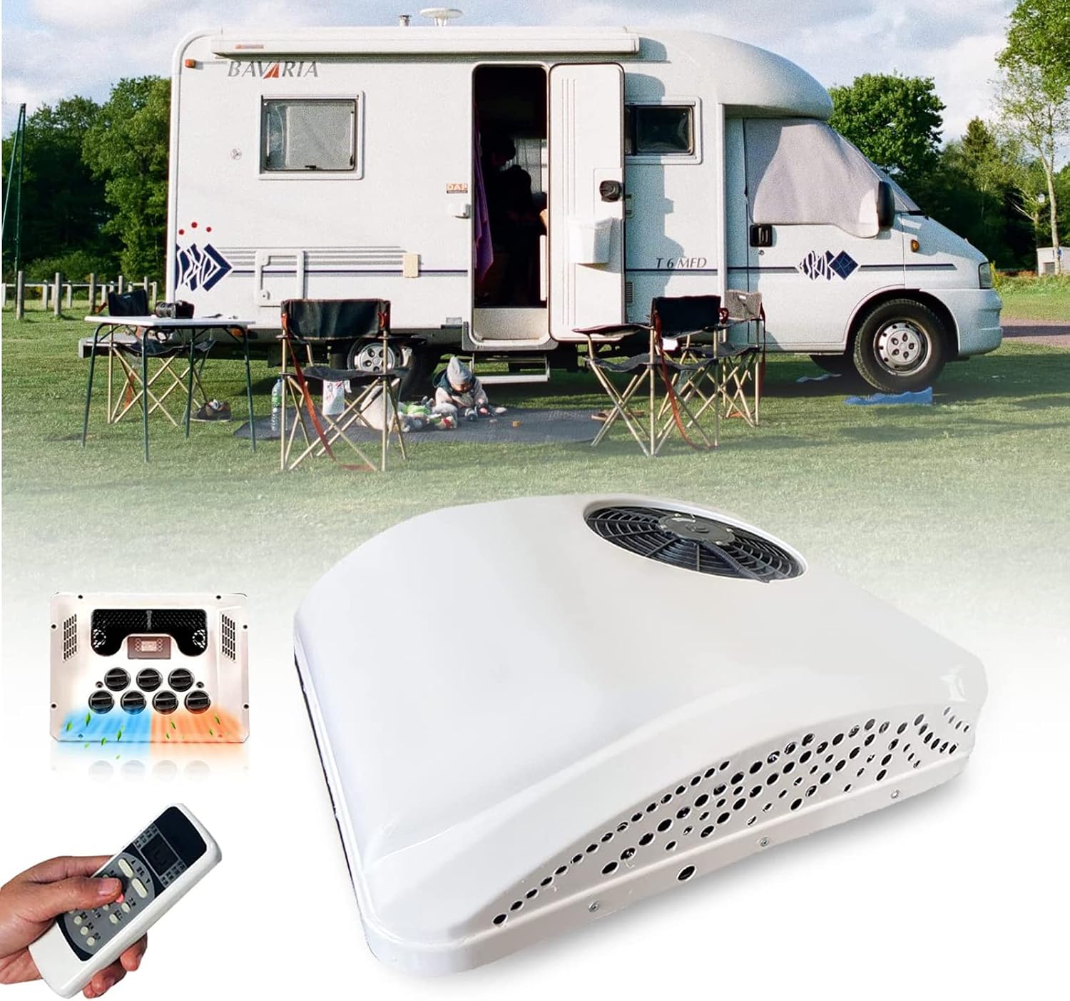 RV-Klimaanlage 2 in 1 RV-Dachklimaanlage mit Kühlung und Heizung, elektrische 12-V-/24-V-Gleichstrom-Parkklimaanlage, Wohnmobil-Klimaanlage für Auto, Wohnmobil, LKW, Camper, Bagger 12V