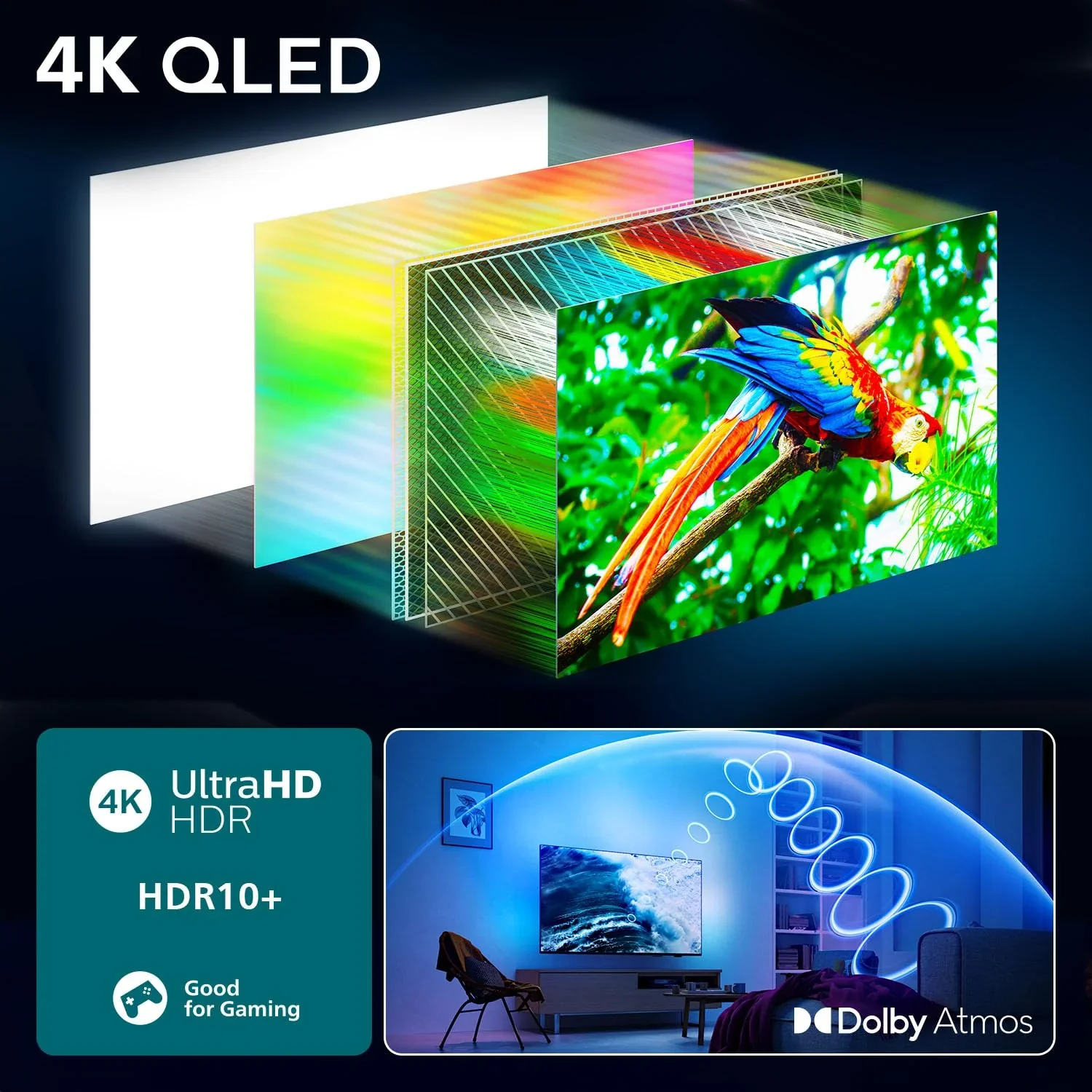 Philips Ambilight 55PUS8600 4K QLED Smart TV - 55 Zoll Display mit P5 Perfect Picture Engine Ultra HD, Titan OS, Dolby Vision und Dolby Atmos Sound