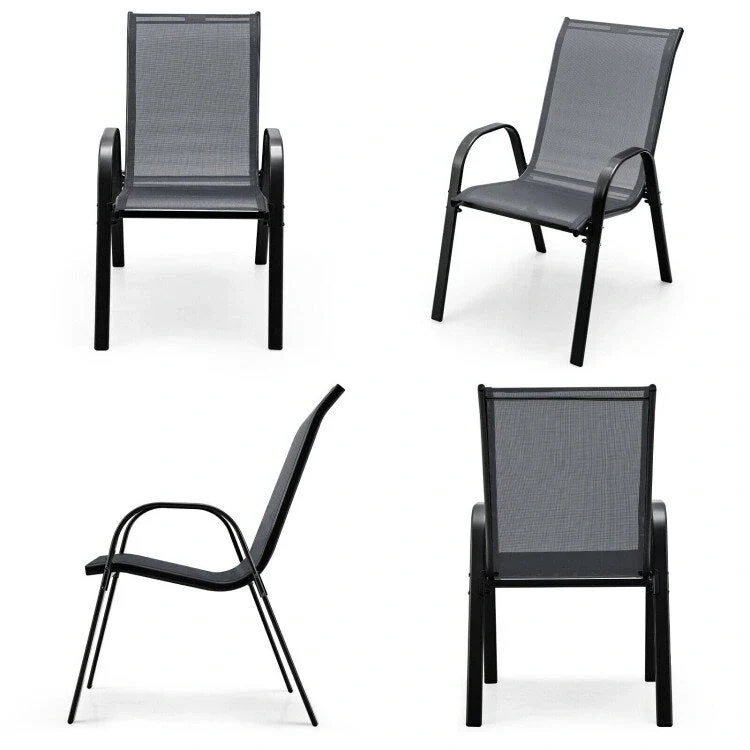 4 Pieces Stackable Patio Dining Chairs Set with Armrest - 29 x 21.5 x 35.5 (L x W x H)