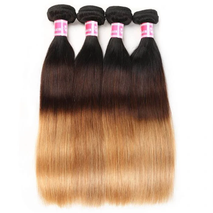 1B/4/27 Three Tone Brazilian Straight Human Hair 4 Bundles Virgin Hair Weave