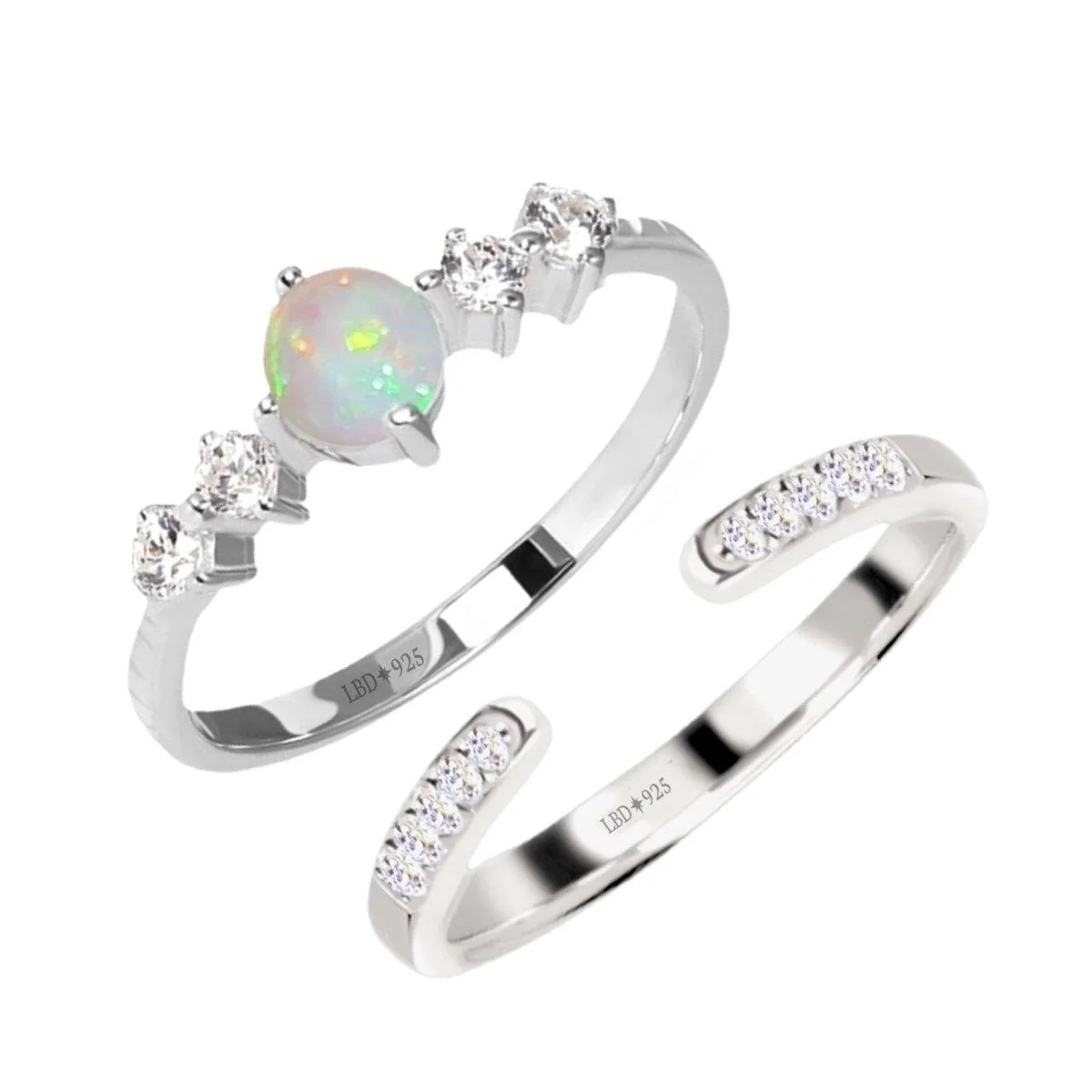 Petite Sparkle Genuine Opal and Topaz Ring Set