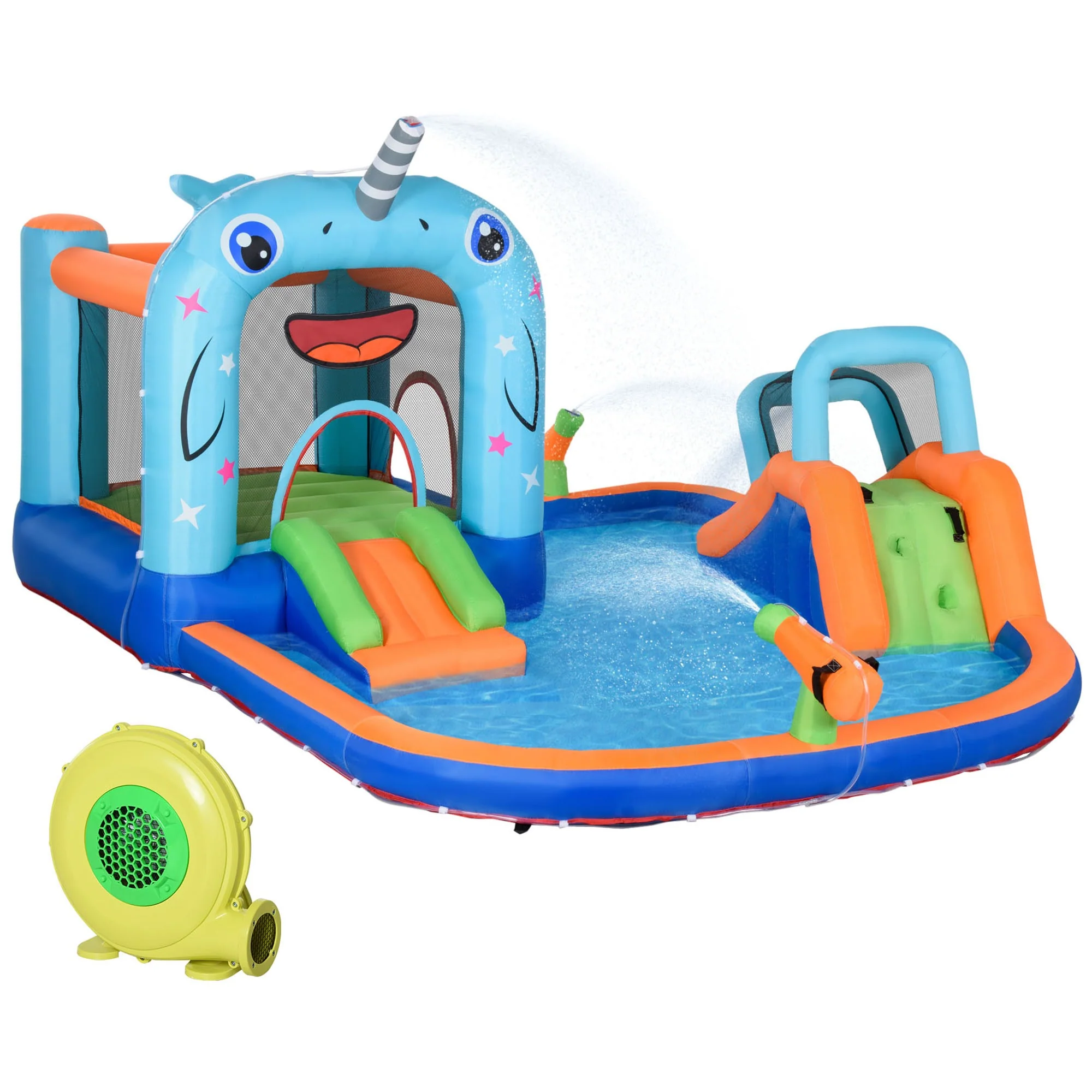 EasyComfort Gioco Gonfiabile per Bambini 3-8 Anni con Borsa da Trasporto, 12 Paletti e Toppe Inclusi, 420x370x230 cm