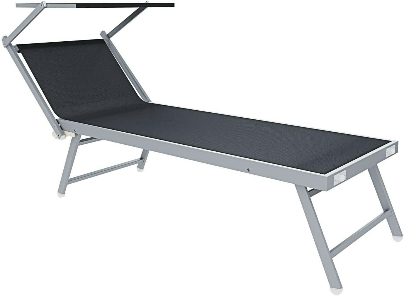 Coppia Di Lettini Prendisole 720 gr/m² Pieghevole Professionale In Alluminio Tettuccio Orientabile Parasole Sdraio Lettino Prendi Sole Mare Spiaggia Piscina Giardino 182 x 60 x 38 cm (Grigio Scuro)