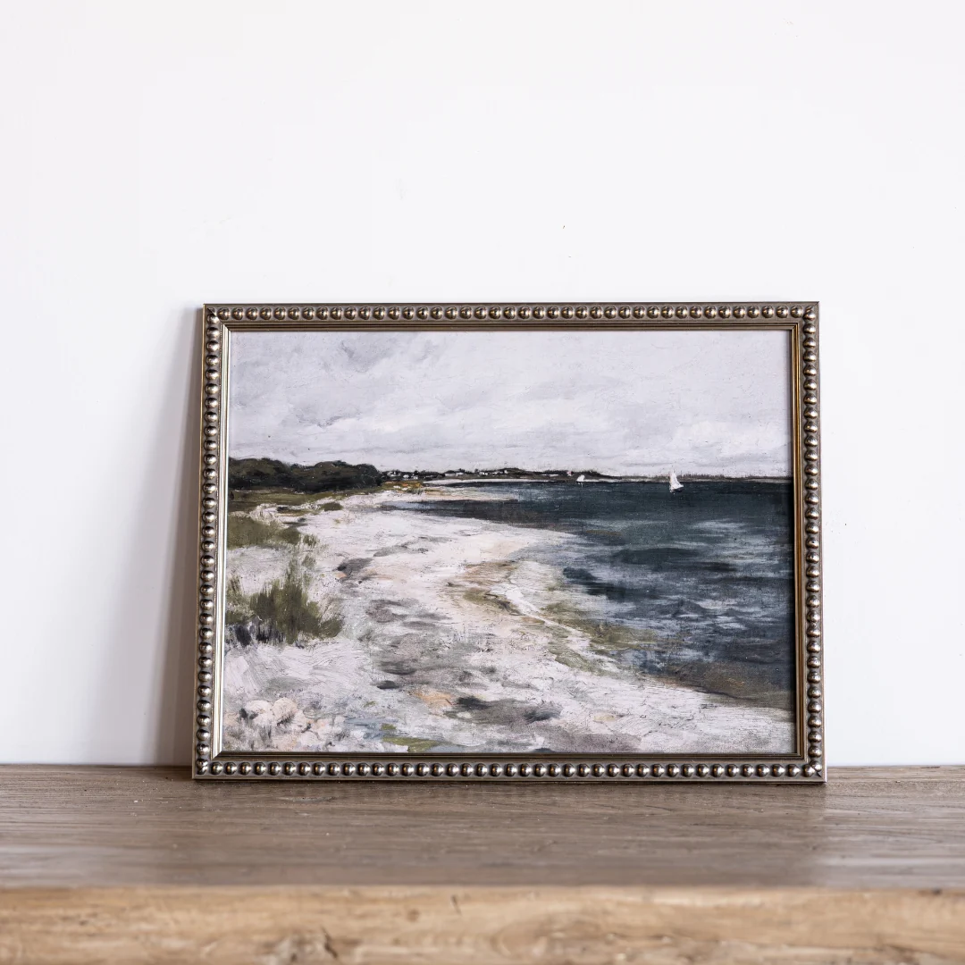 Vintage Coastal Landscape Oil Painting Framed Art