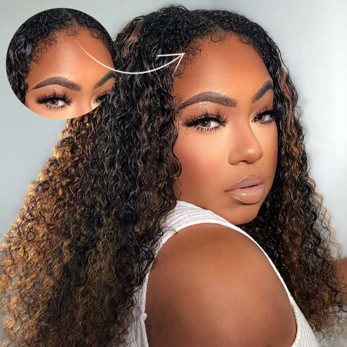 4C Edges Copper Brown Highlight Curly Lace Wig Quality Glueless HD Lace Human Hair Wig For Black Women
