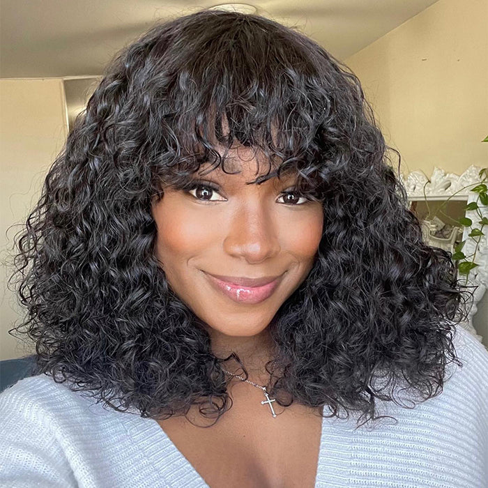 Glueless Curly Short Bob Wig With Bangs HD Lace Human Hair Wigs 220% Density Flash Sale