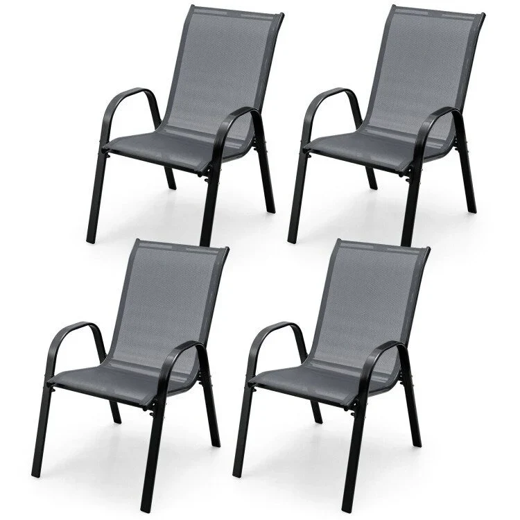 4 Pieces Stackable Patio Dining Chairs Set with Armrest - 29 x 21.5 x 35.5 (L x W x H)