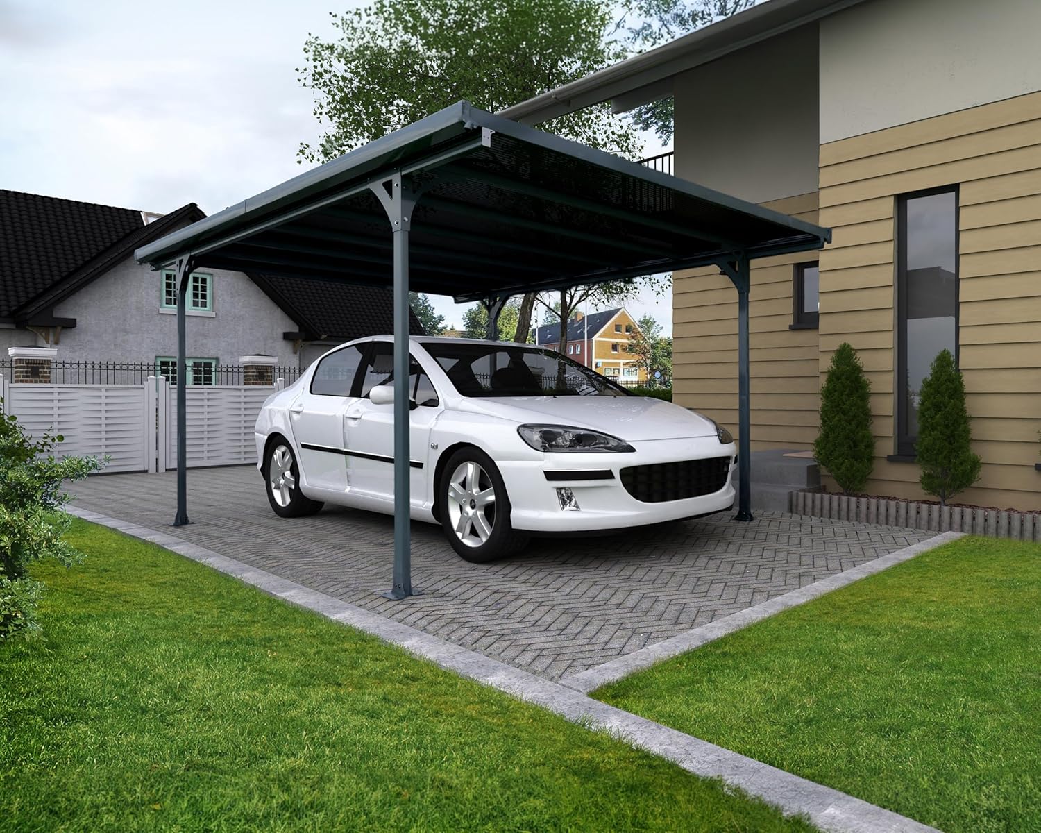 Canopia by Palram Carport Bausatz Verona 5000 504 x 299cm Einzelcarport Polycarbonat in Anthrazit für PKW aus rostfreiem Aluminium