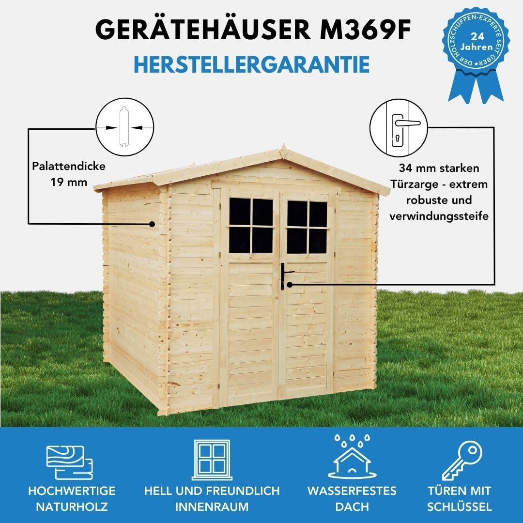 Gartenhaus Holz - Geräteschuppen Holz - Gerätehaus Hochwertige abschließbare Tür B236xL226xH218 cm/ 4,33 m2 - Fahrrad Schuppen - Gartenhäuser & aufbewahrung Wasserfestes Dach TIMBELA M369F