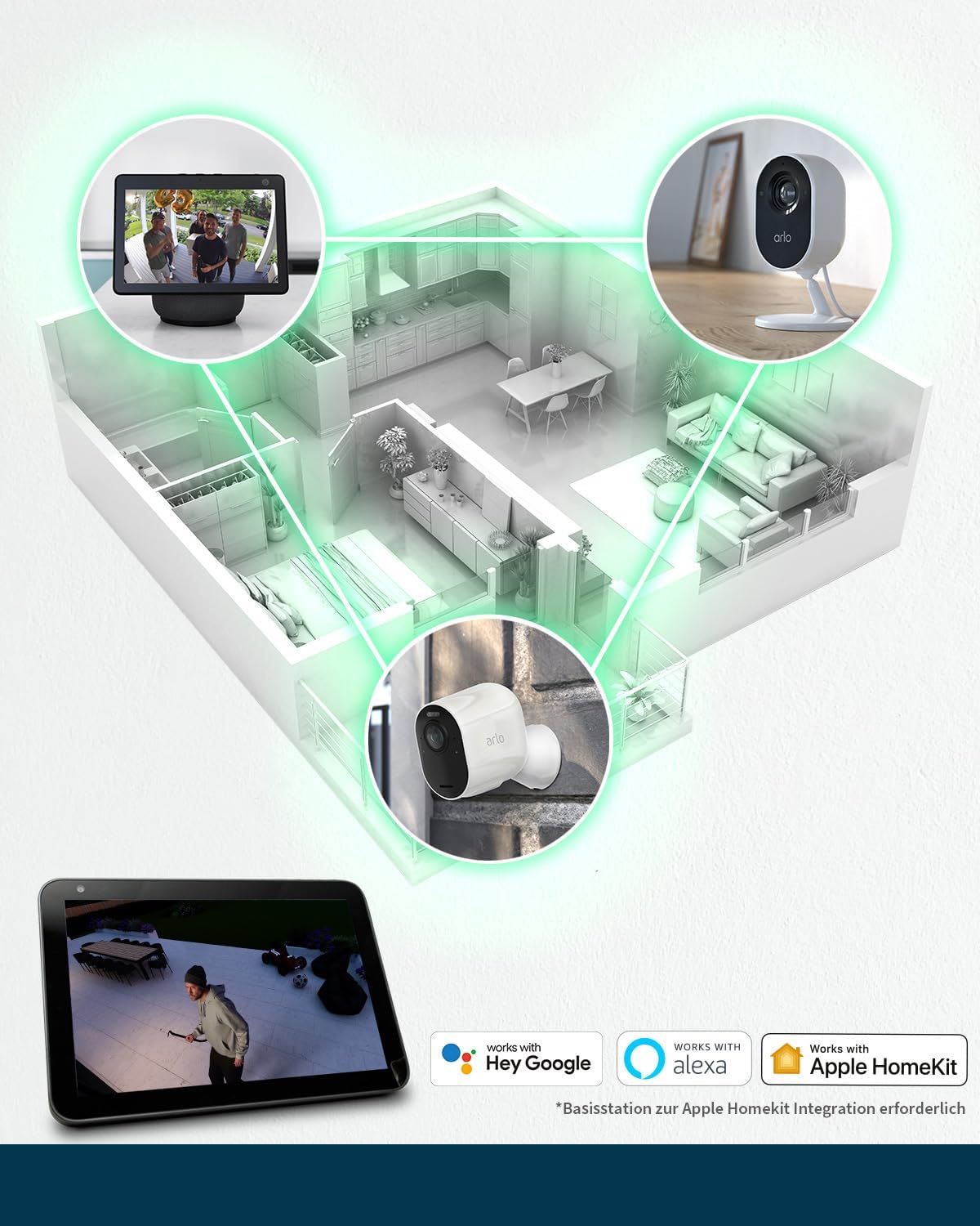 Arlo Ultra 2 Überwachungskamera Aussen WLAN, Kabellos, 4er Set, 4K UHD Qualitätsprodukt, 180° Sichtfeld, Spotlight, Farb-Nachtsicht, Bewegungsmelder, Alarm Sirene + mit Arlo Secure Testzeitraum