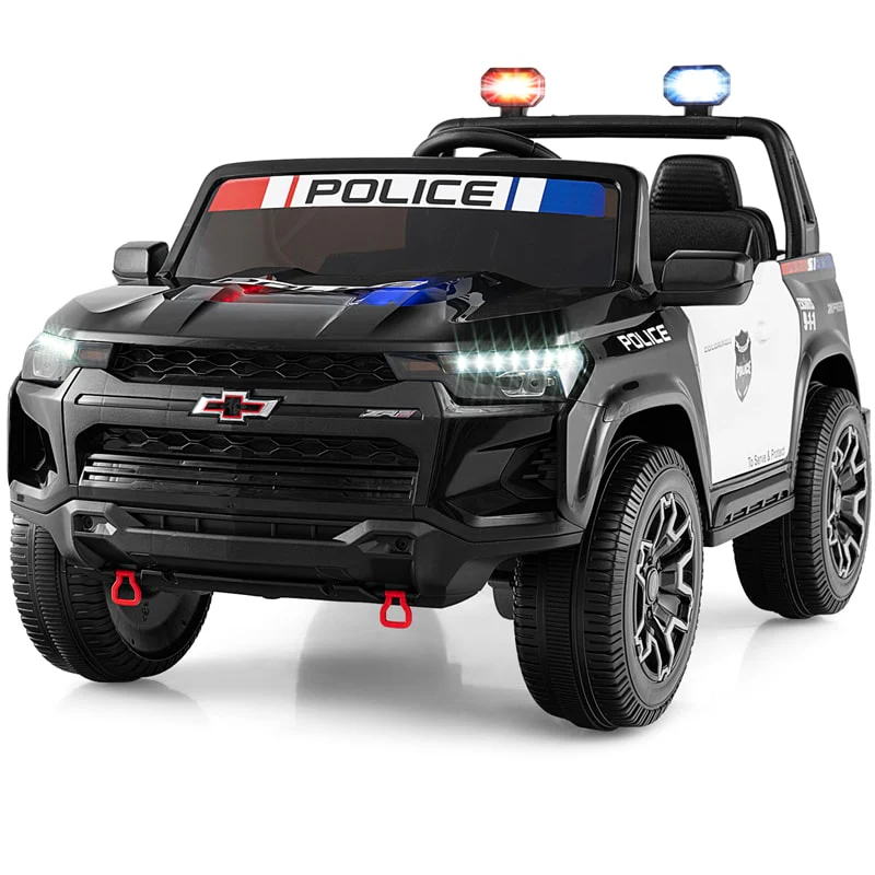 24V 4WD 2-Seater Ride on Police Car, Licensed Chevrolet Kids Electric Vehicle with Remote Control, Megaphone, Siren, Flashing LED Lights & Storage