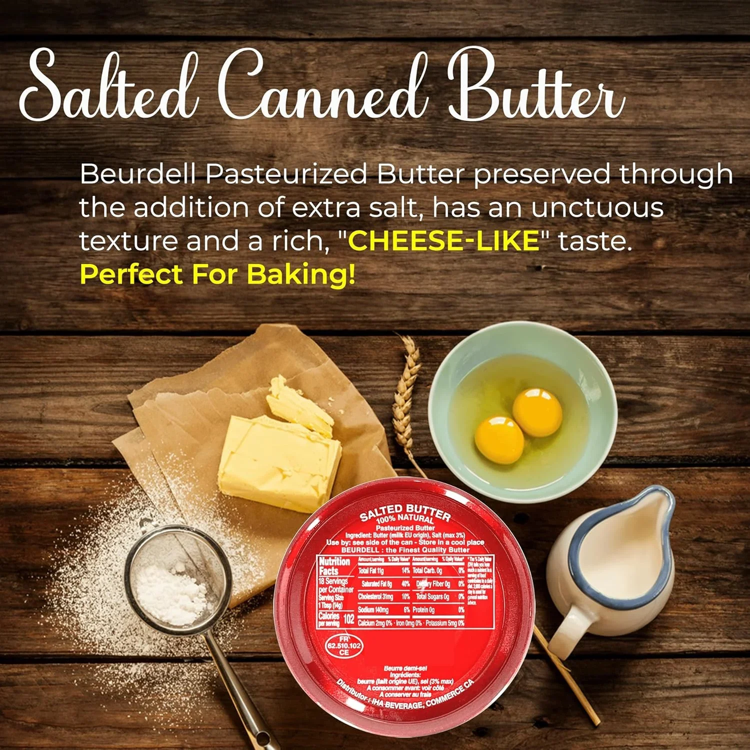 Beurdell Canned French Butter - 100% Natural Salted Pasteurized Real Butter Long Shelf Life Emergency Survival Food