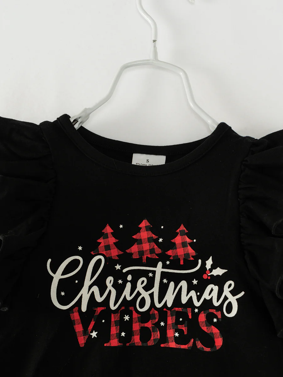 Red Black Plaid Christmas VIBES Girl Denim Bell Pant Set