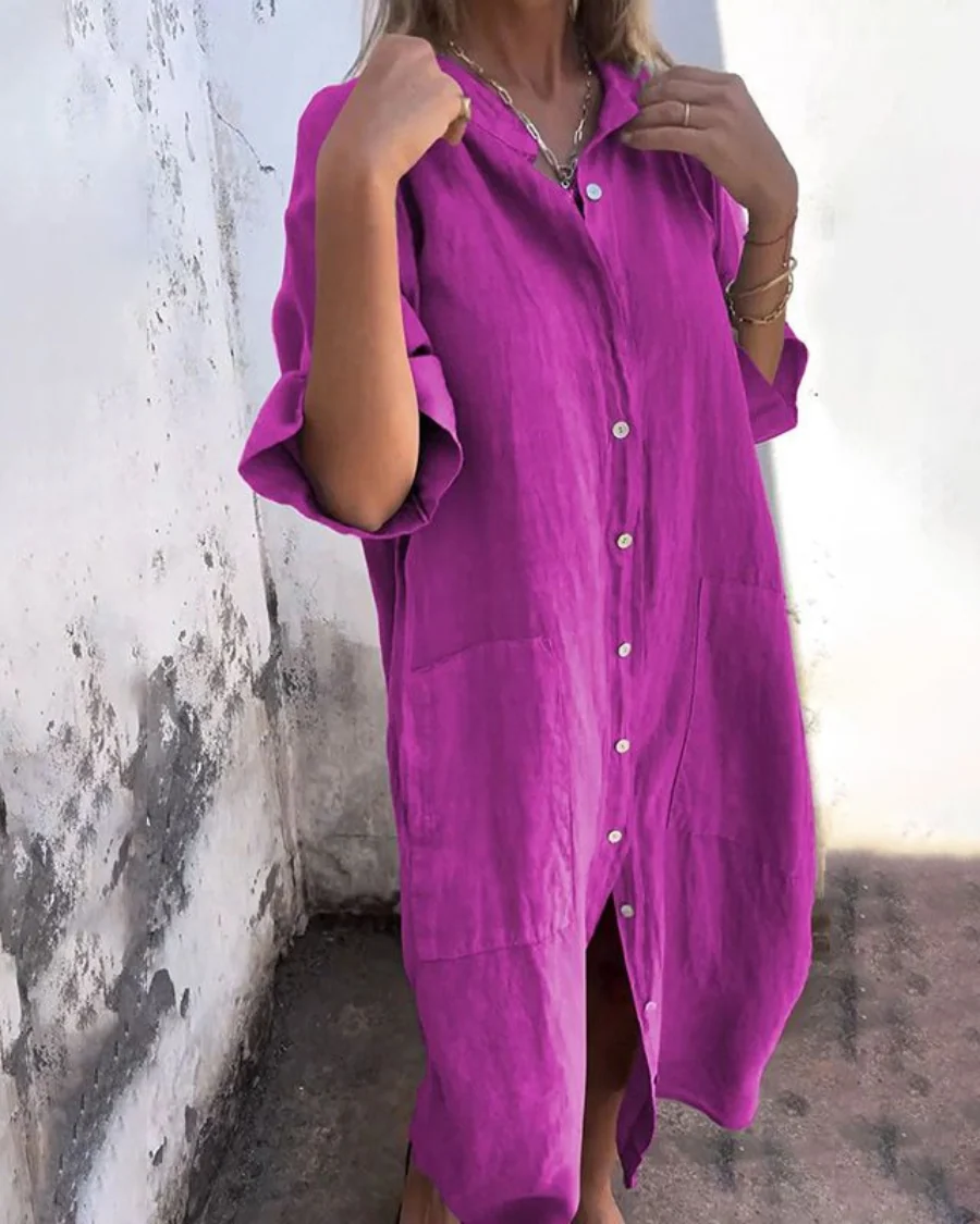 Women��s Boho Shirt Dress Relaxed Fit with Adjustable Waist