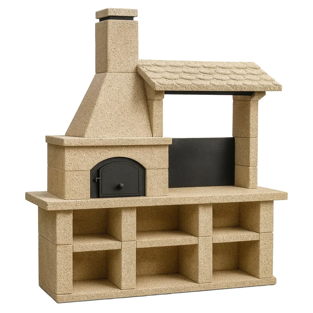 Barbecue beige avec cheminée et rangement