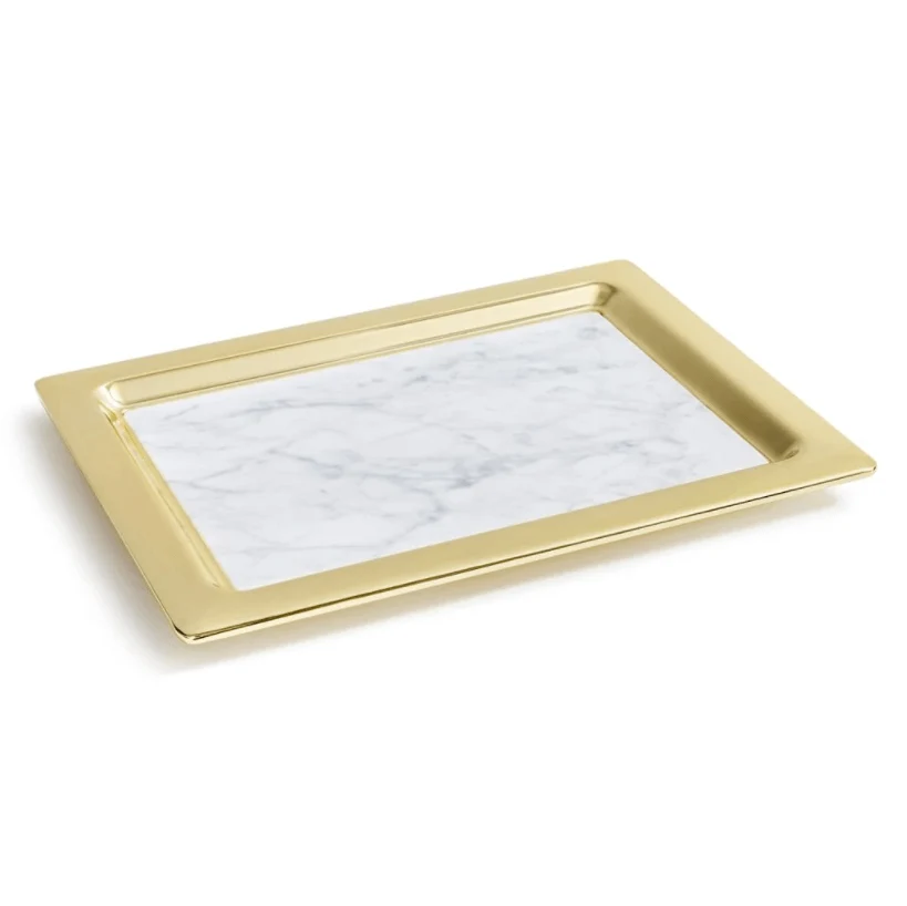 Dual Marble Tray, Carrara - Gold