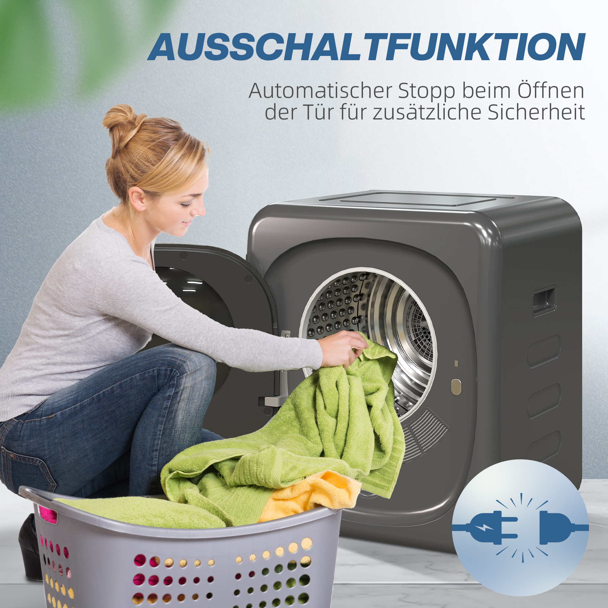 HOMCOM Wasdroger met UV-Desinfectie, Compact Ontwerp, 4 kg Capaciteit, Roestvrij Staal, Grijs