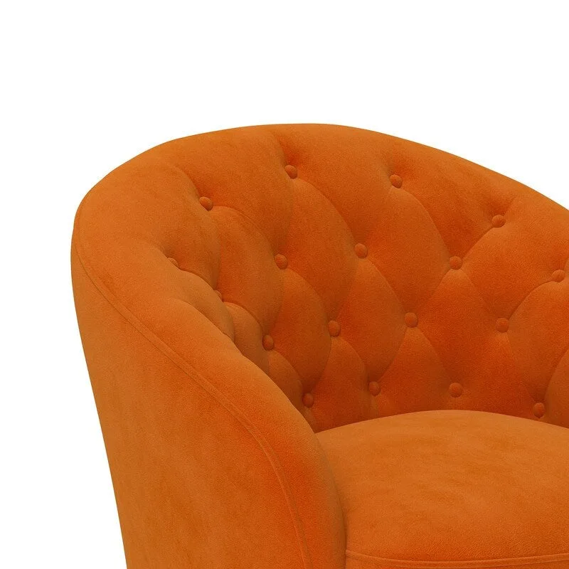 Velvet Upholstered 360 Degree Swivel Barrel Chair with Button Tufted Back
