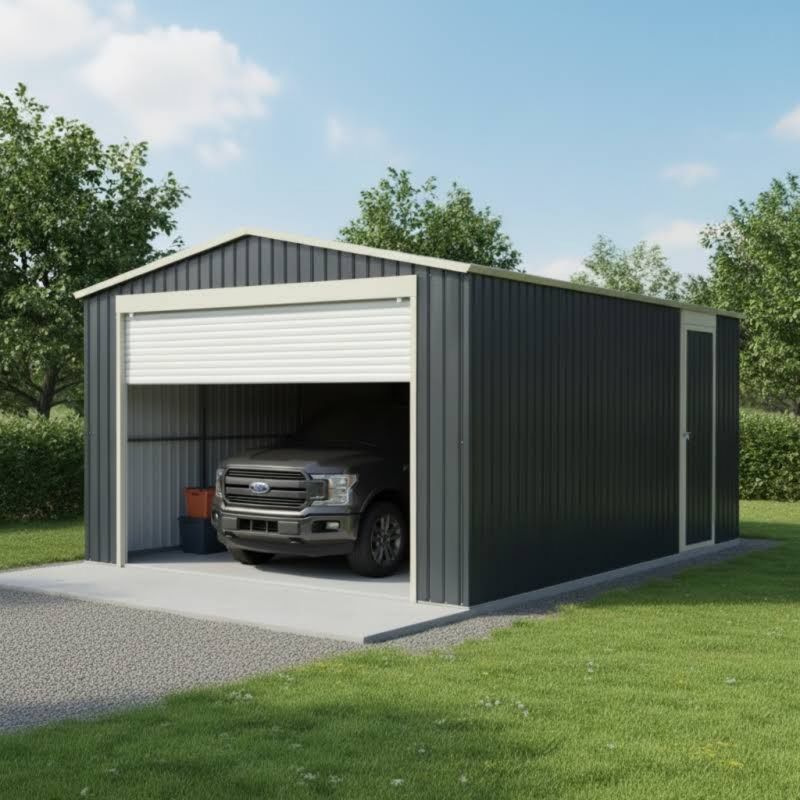 Garage metallico antracite 15,14m² porta avvolgibile + set di montaggio X-METAL