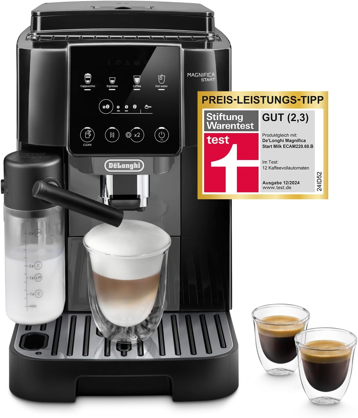 De'Longhi Magnifica S ECAM 22.110.B Kaffeevollautomat mit Milchaufschäumdüse für Cappuccino, mit Espresso Direktwahltasten und Drehregler, 2-Tassen-Funktion, 1,8 Liter Wassertank, Schwarz/Silber