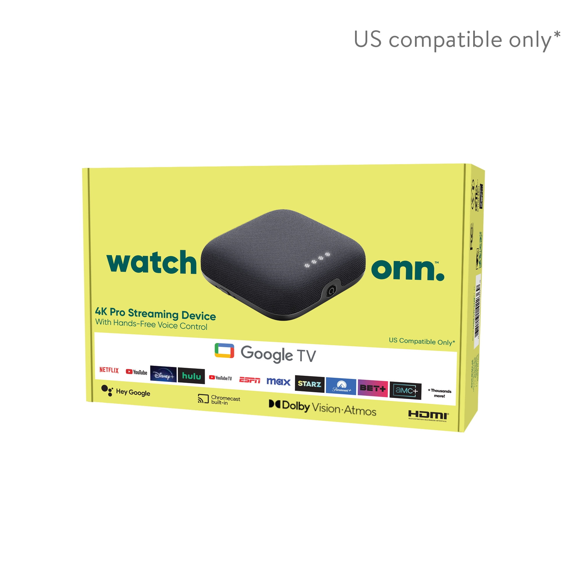Onn. 4K Pro Streaming Device with Google TV, 4K UHD, Dolby Vision & Atmos, Hands Free Voice Control, Wi Fi 6, Smart Hub