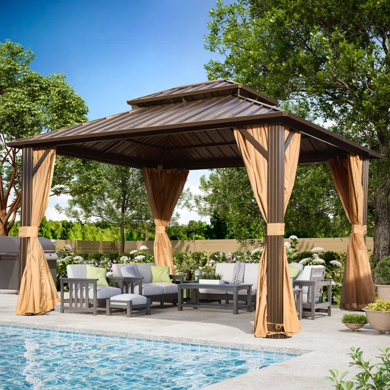 Outdoor Patio Gazebo, Hardtop Gazebo with Galvanized Steel Roof and Aluminum Frame