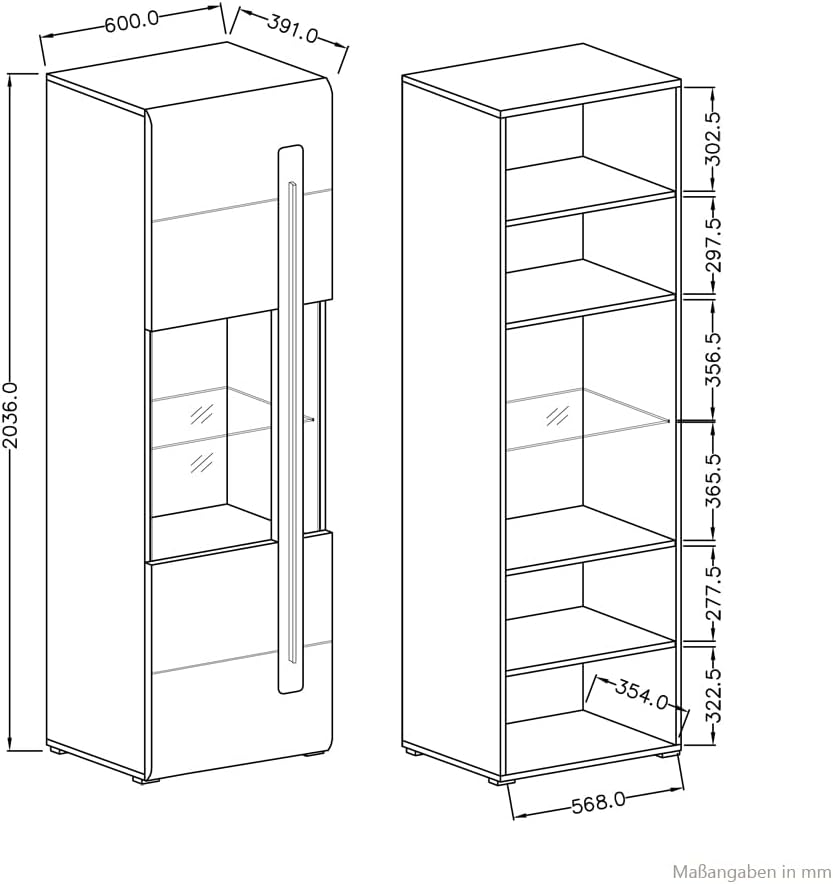 Lomadox Wohnwand weiß Hochglanz moderner Stil mit Glas, Absetzungen in schwarz und LED Beleuchtung, B/H/T: ca. 340/204/50 cm