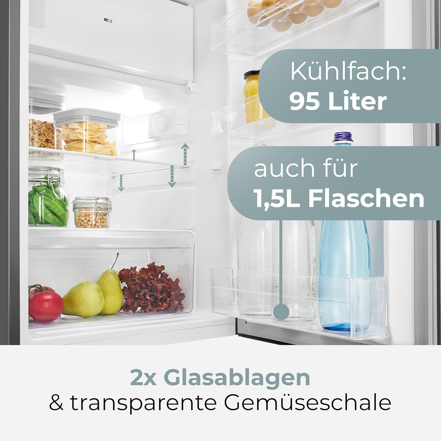 Clatronic® Kühlschrank mit Gefrierfach | Energieklasse C | 85cm | Kühl schrank klein | leise 37dB | Türanschlag wechselbar | 0°C - 8°C | 109L Fridge | kleiner Kühl-schrank KS 101 inox
