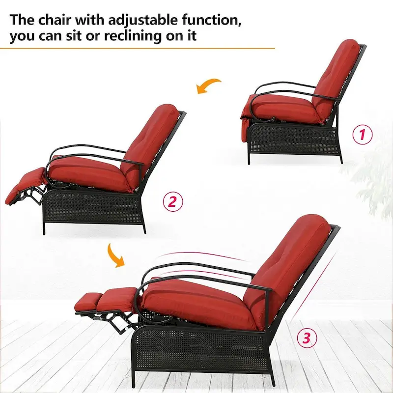 Adjustable Recliner Lounge Chair Patio Lounge Sofa with Cushion - 38 (D) x 26.5 (W) x 38.5 (H) INCH