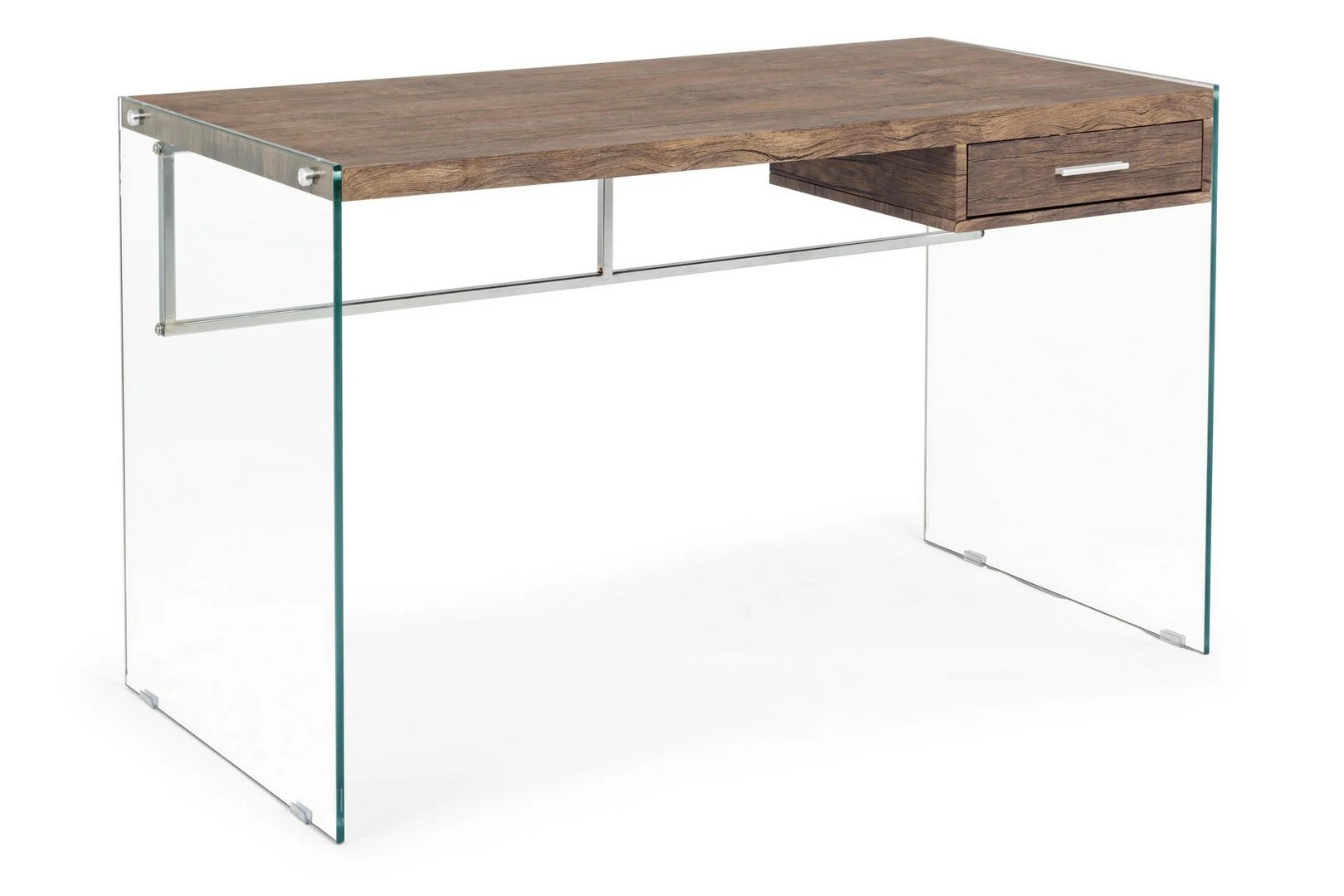Scrivania design moderno con gambe in vetro piano in legno cm 122x60x76h - vari colori