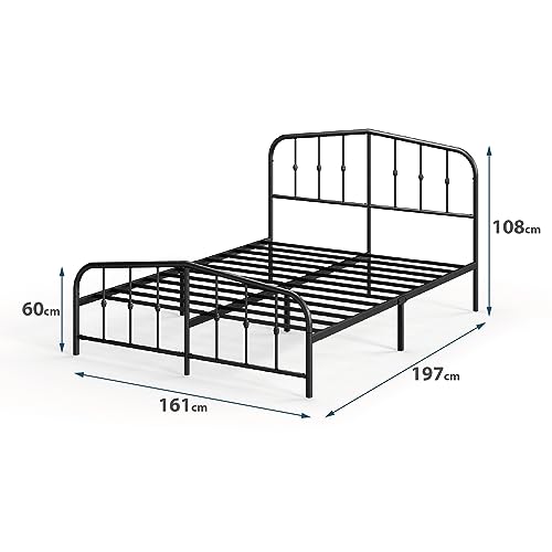 Zinus Heidi Letto 160x190 cm   Struttura letto 31cm di altezza con contenitore sotto il letto   Struttura letto a piattaforma in metallo con testiera e pediera   Nero : Casa e cucina