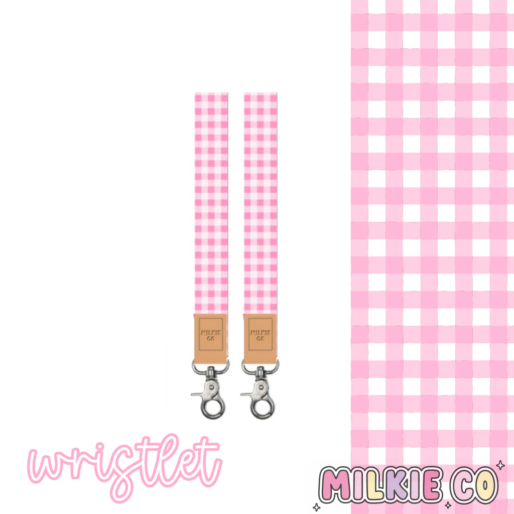 Pink Gingham Fabric Wristlet