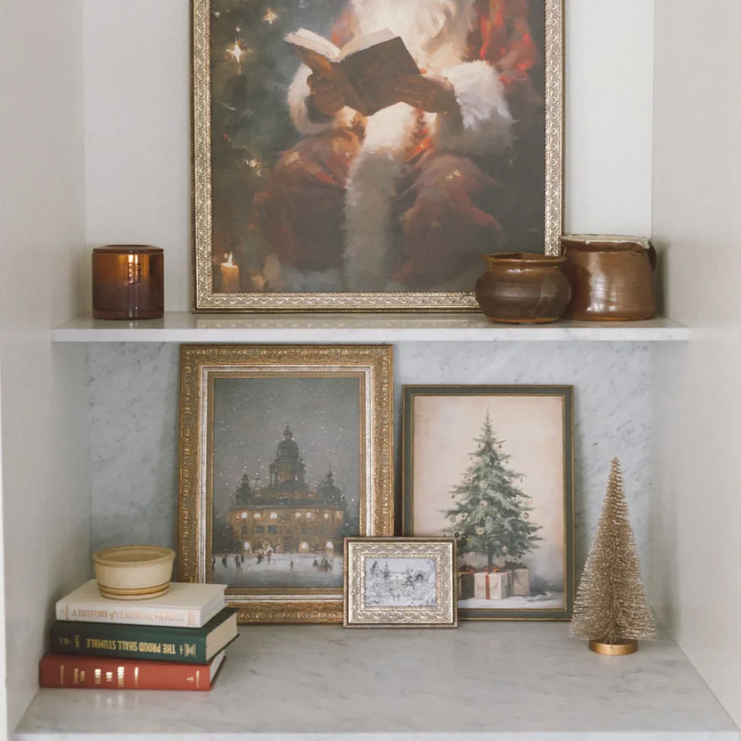 Christmas Tree With Presents Framed Antique Inspired Art
