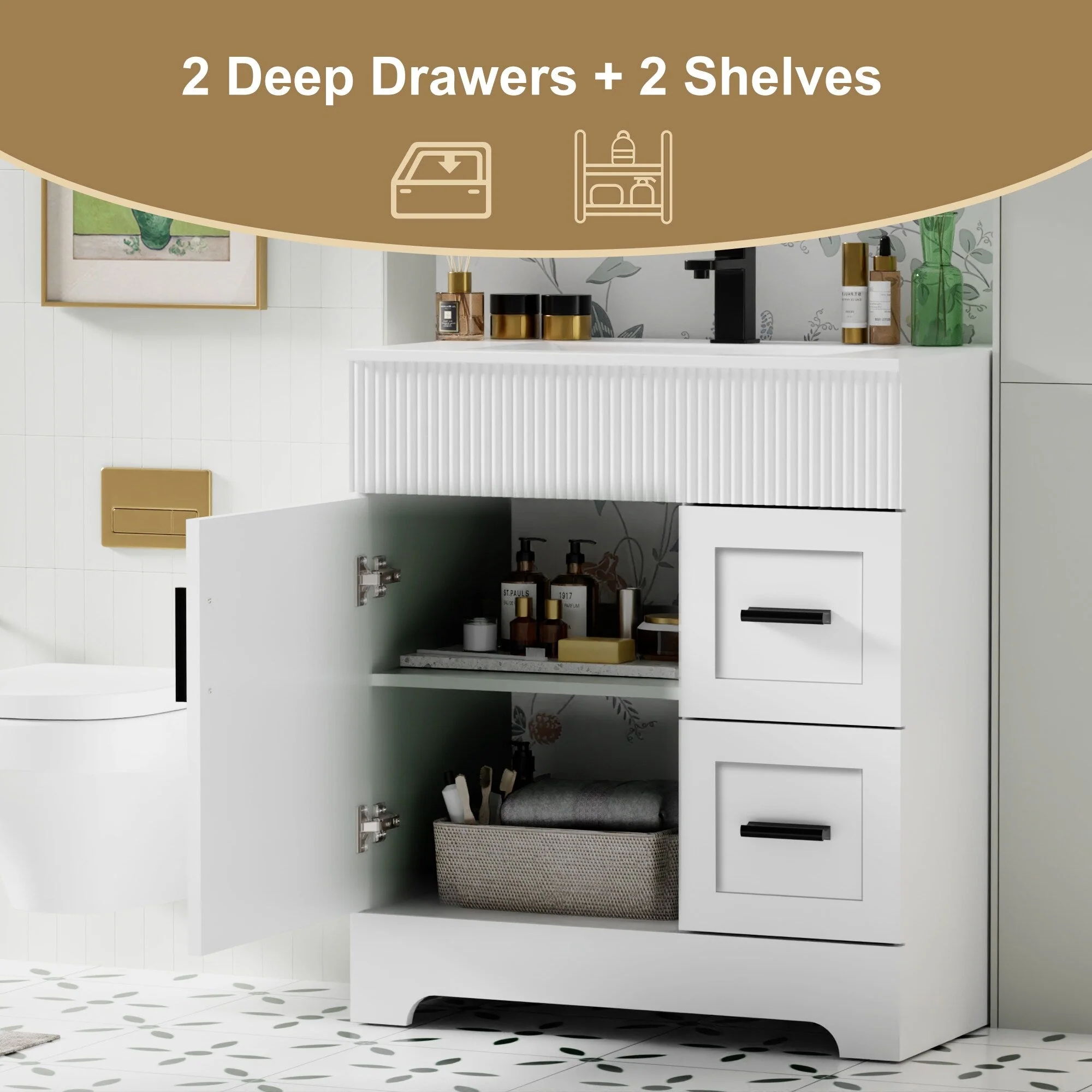Wavy Line 30/36/48 Bathroom Vanity Set with Sink & Faucet