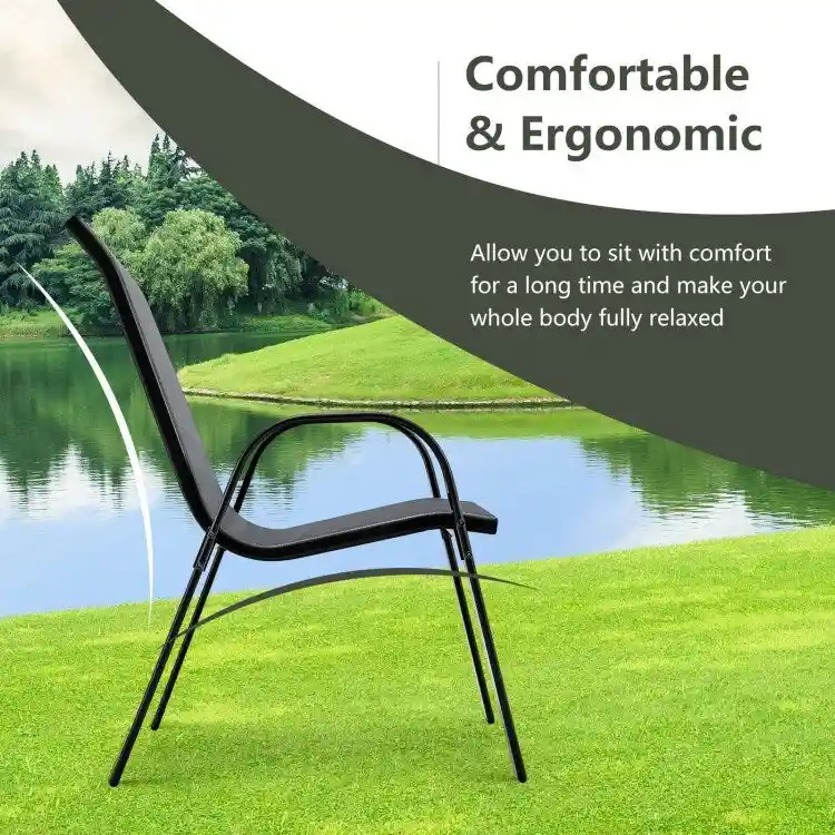 4 Pieces Stackable Patio Dining Chairs Set with Armrest - 29 x 21.5 x 35.5 (L x W x H)