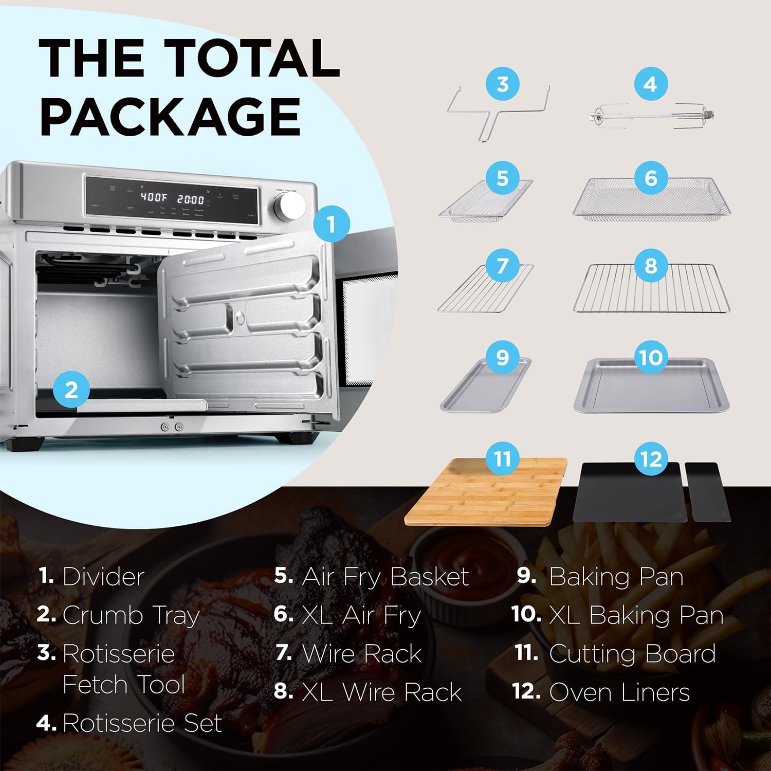 Ivation Dual Zone Air Fryer French Door Oven - 32 Quatity Convection Toaster Combo, 10-in-1 Multifunction Up to 450° - 1800W - Temperature Control, Timer - Stainless Steel - Dehydrate, Bake, Roast