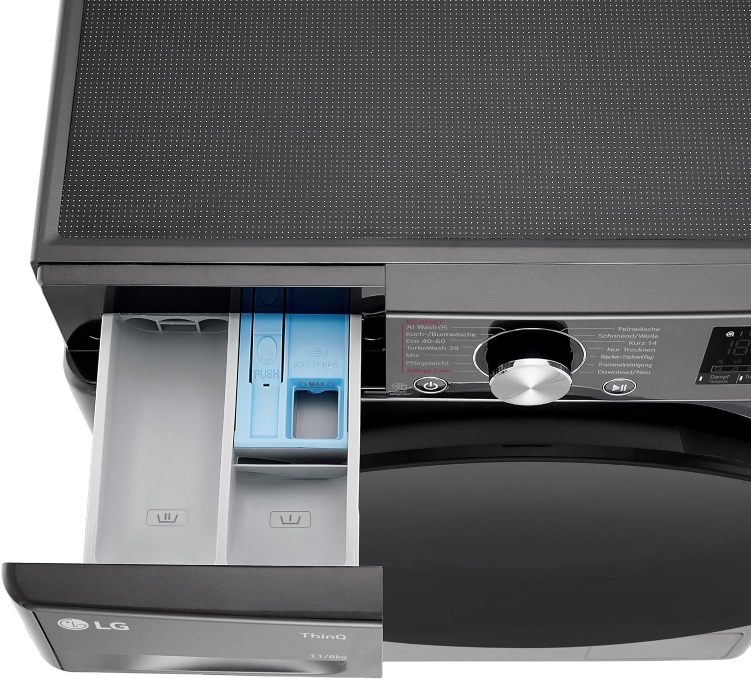 LG W4WR7096YB, Klasse D, Frontlader-Waschtrockner 9 - 6 kg, 62 x 60 x 85 cm, Wi-Fi, AI Direct Drive, Tiefenreinigung mit Dampf, TurboWash 360, Große Kapazität, Außentür aus gehärtetem Glas, Weiß