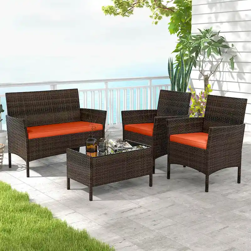 Costway 4 PCS Patio Furniture Set with Washable Cushions and Tempered - See Details