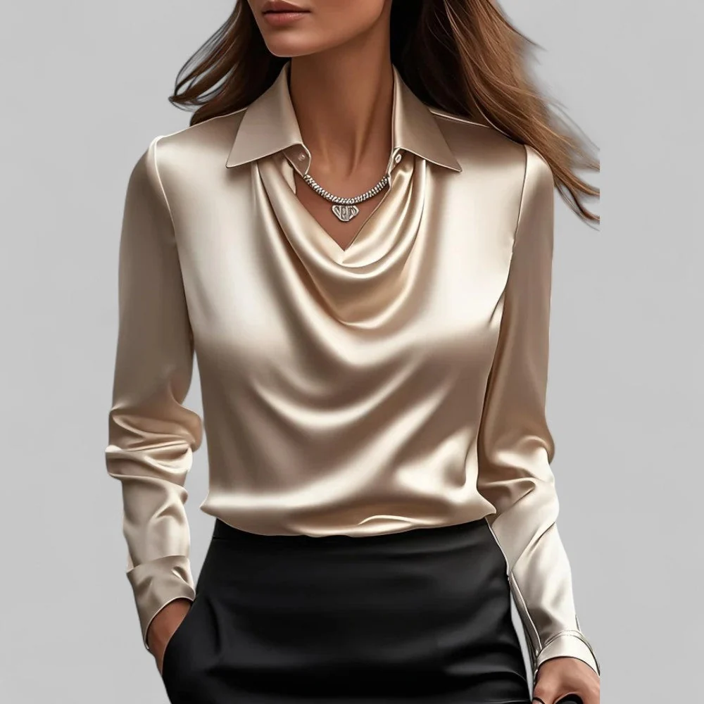 Women��s Satin Blouse Elegant Long Sleeve Design