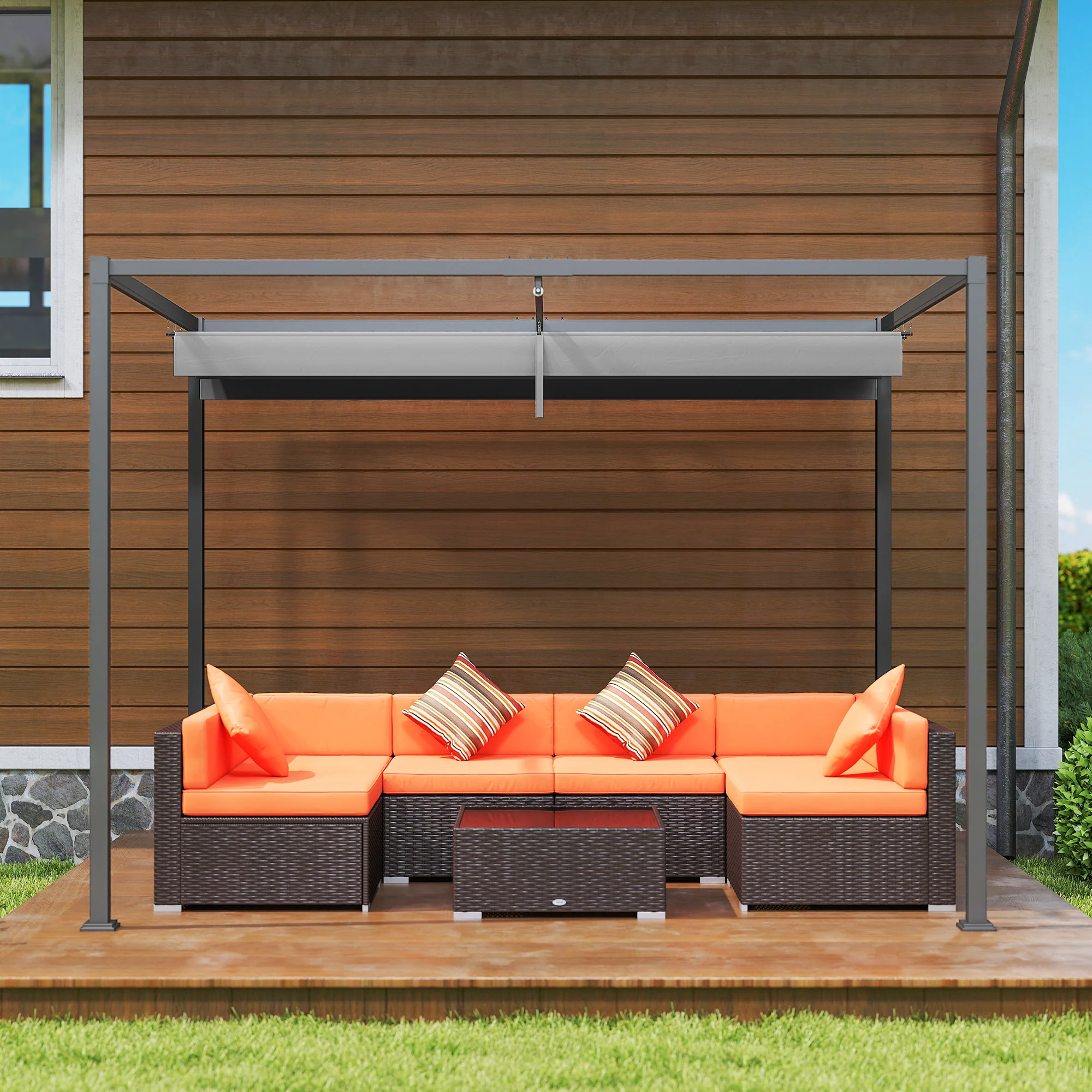 Outsunny Pergola Zonwering 300x200 cm, UV- en Waterbestendig, Grijs