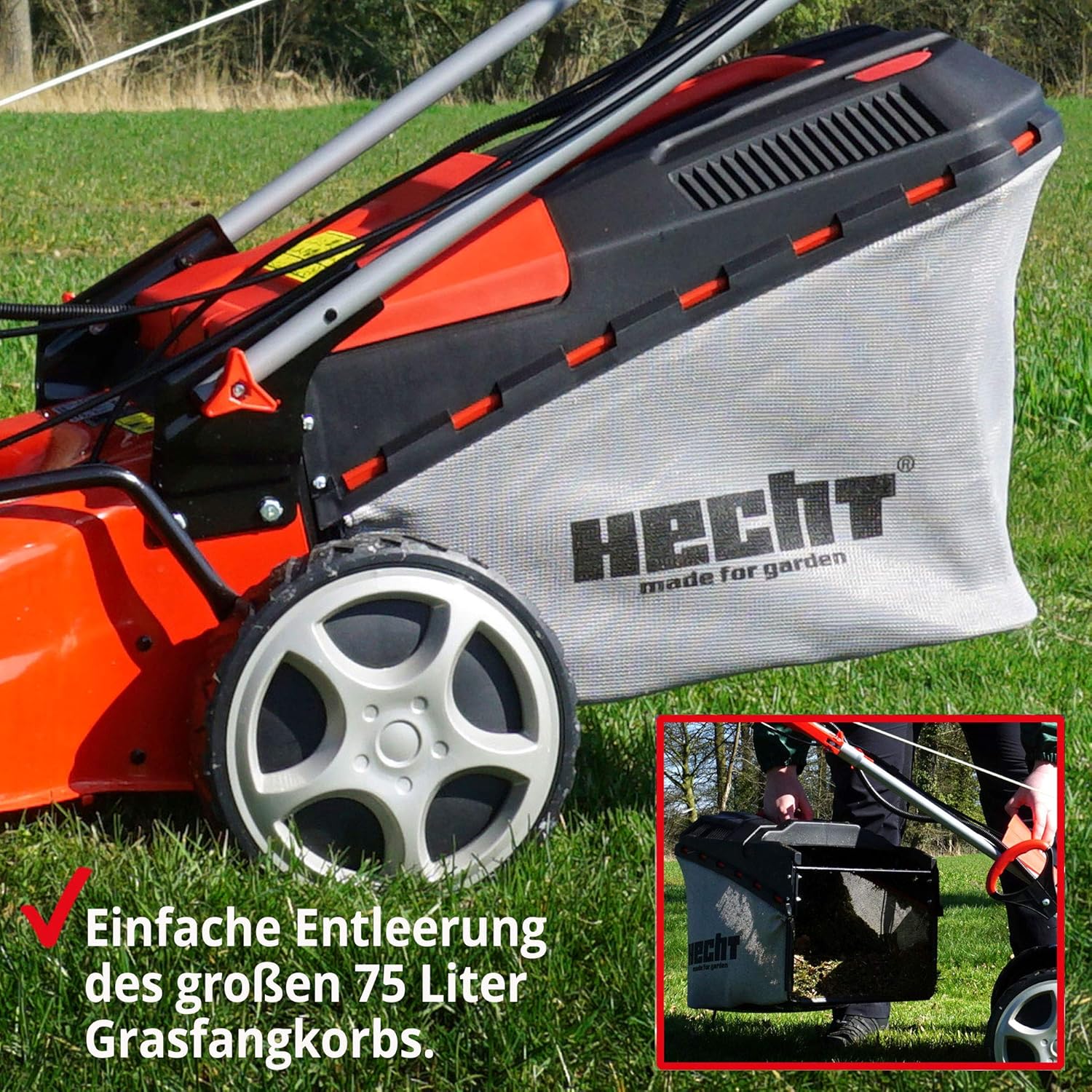 Tagliaerba a benzina HECHT 5-IN-1 – potente motore 4 tempi Eco 4,4 kW (6,0 CV) – avviamento elettrico – larghezza di taglio 53 cm – cesto di raccolta 75 l – trazione – ruote brevettate – mulching