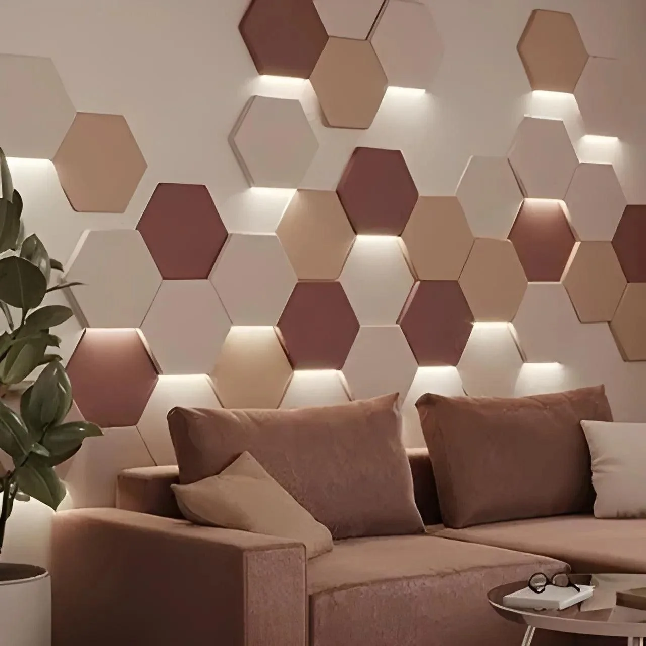 GYPSUM 3D WALL PANEL | HEXAGON + LED 0045
