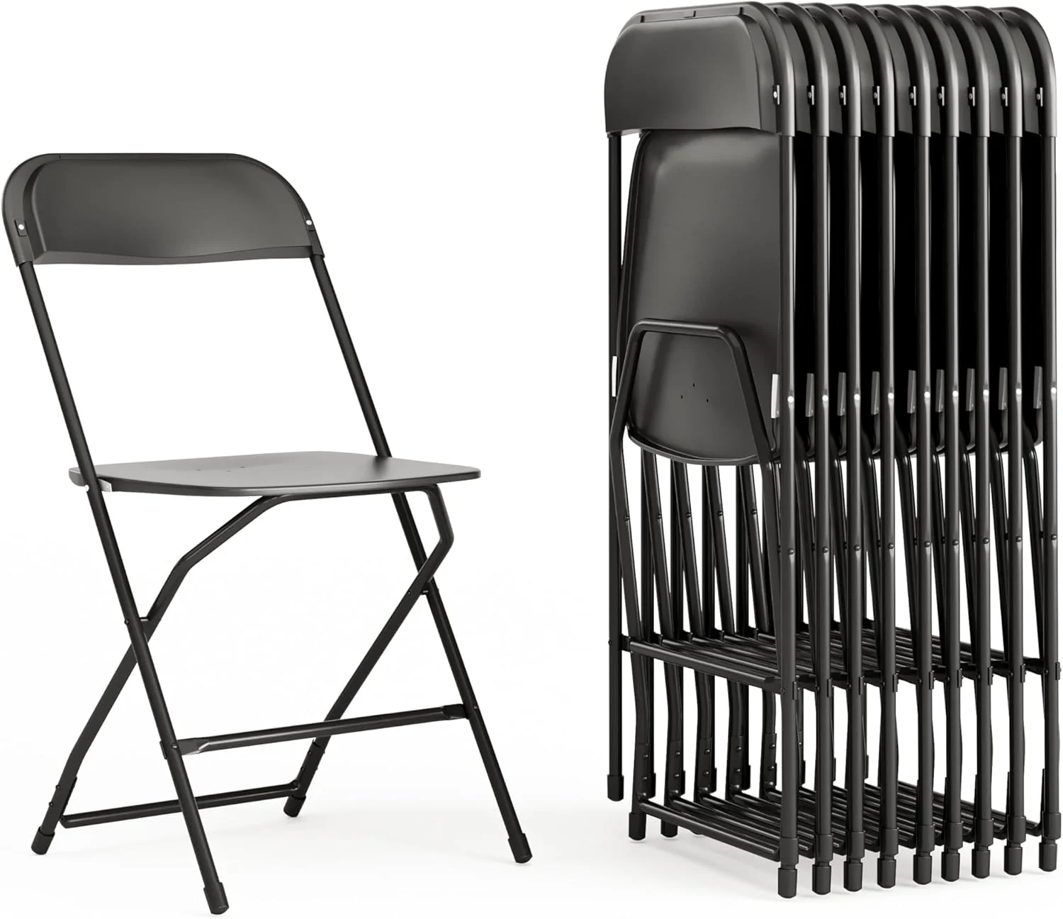 Flash Furniture Hercules 10 darabos beltéri/kültéri strapabíró műanyag összecsukható szék szett, összecsukható kereskedelmi rakásolható székek 295 kg statikus teherbírással, fekete